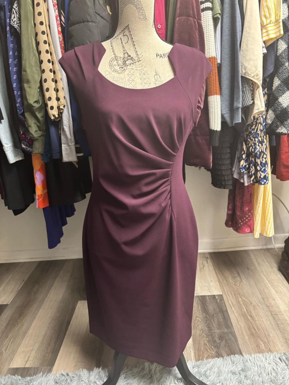 Calvin Klein Ruched Purple Sheath Dress